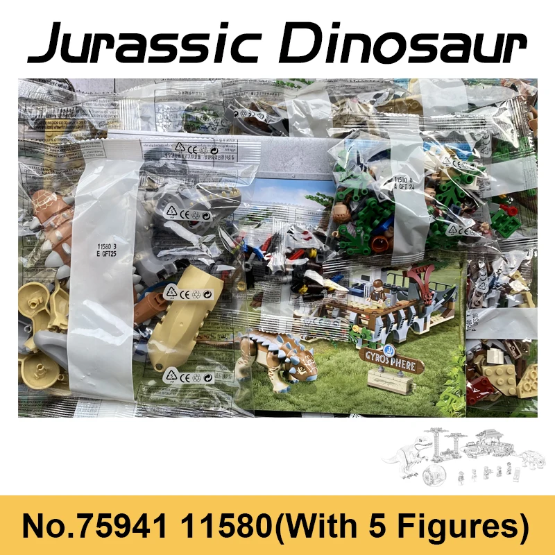 

409pcs Jurassic Dinosaur Gallimimus Pterosaur Giant Wheel Vehicle Bricks Model Building Blocks Toy For Boy Gifts Fit 75940 11579