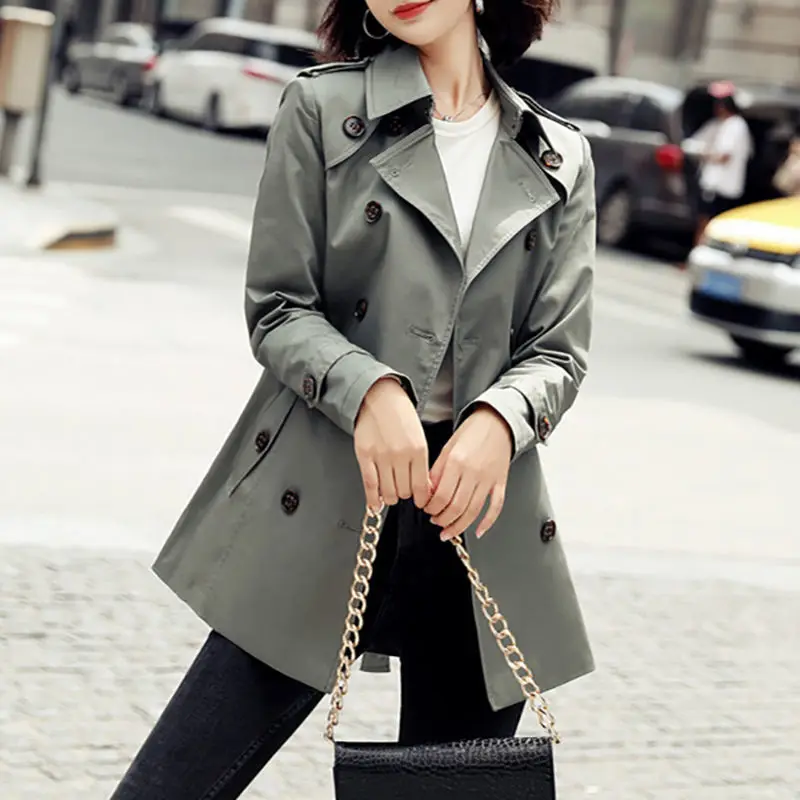 

High-end Windbreaker Women's Fashion Short Coat Mid-length Is Thinner 2021 New Spring and Autumn Korean Style Trend