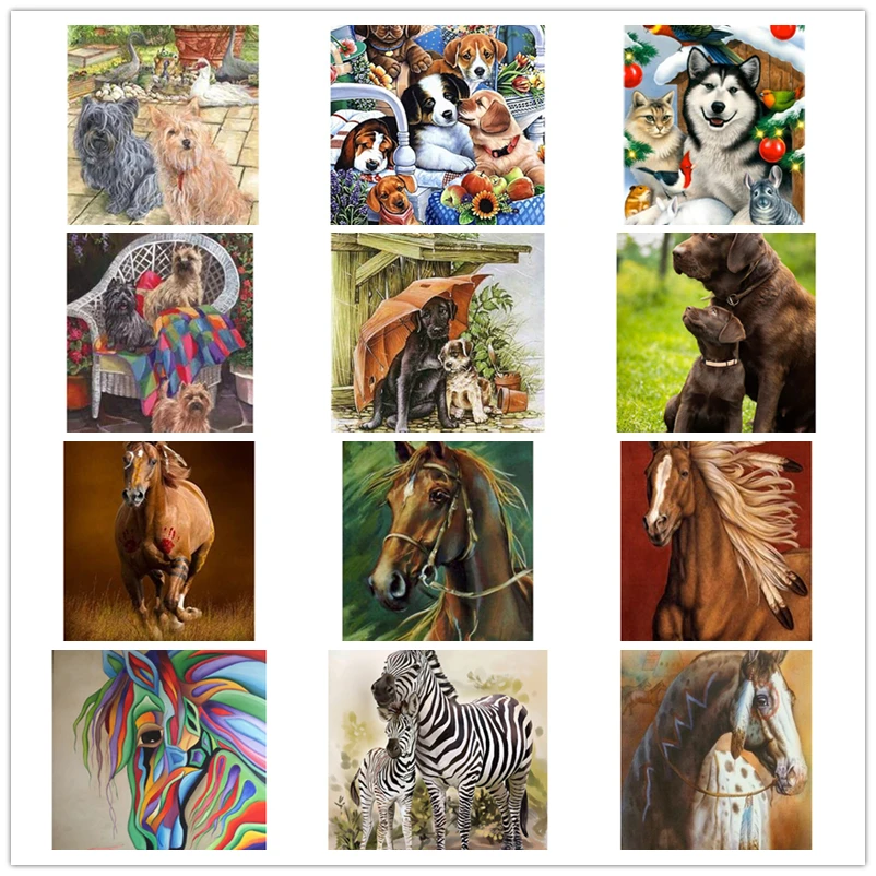 

Вышивка бисером, животное лошадь 5D Вышивка крестиком изображение собаки из страз пейзаж Стразы Полный квадратный Круглый Алмаз животные на...