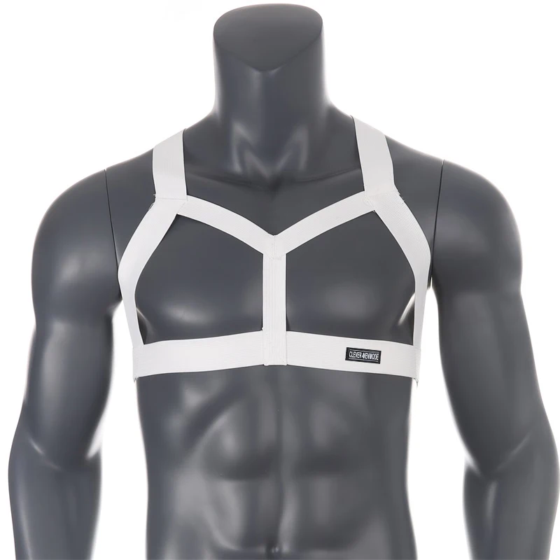White G-String Thong Jockstrap Set Male Body Chest Harness Style Lingrie Performance Arm Band Bondage Elastic Shoulder Fetish