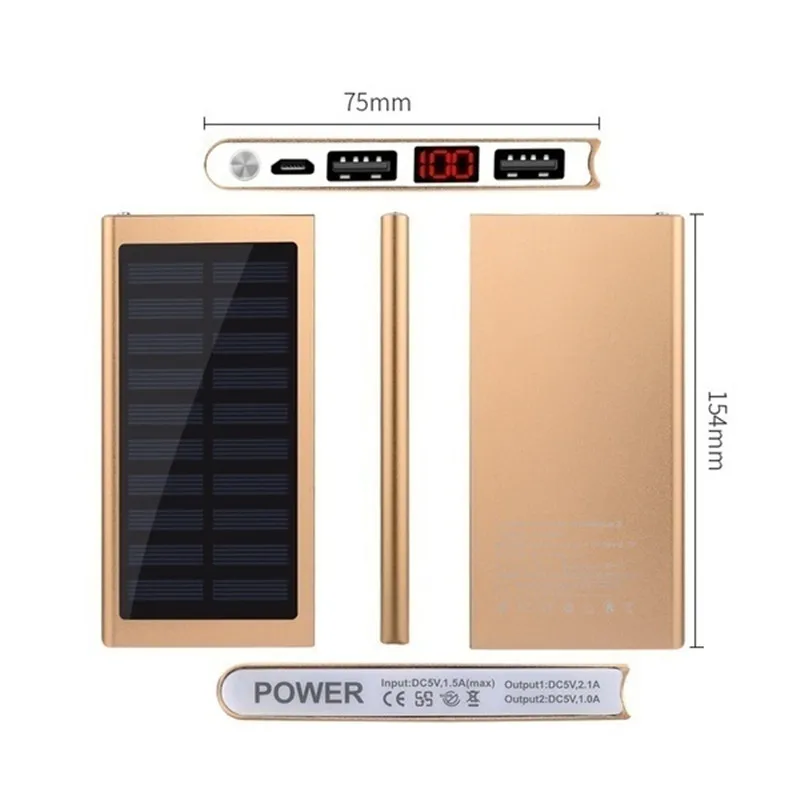 50000mah solar power bank fast charger powerbank with 2usb digital display outdoor external battery for xiaomi iphone13 samsung free global shipping