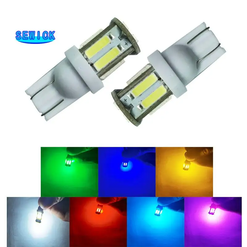 

100pcs W5W 10-7020 SMD Car T10 LED 194 168 Wedge Replacement Reverse Instrument Panel Lamp White Blue Bulbs For Clearance Lights