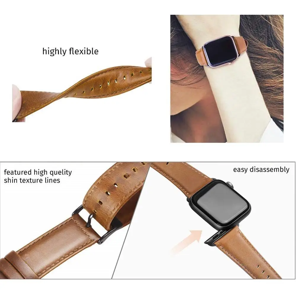 Ремешок кожаный для apple watch band 44 мм браслет iWatch Series 4 5 40 мм|Ремешки часов| |