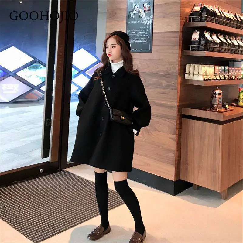 

GOOHOJIO 2021 New Single-breasted Autumn Winter Classic Women Overcoats Simple Casual Wool Coat Long Sleeve Chic Female Outwear
