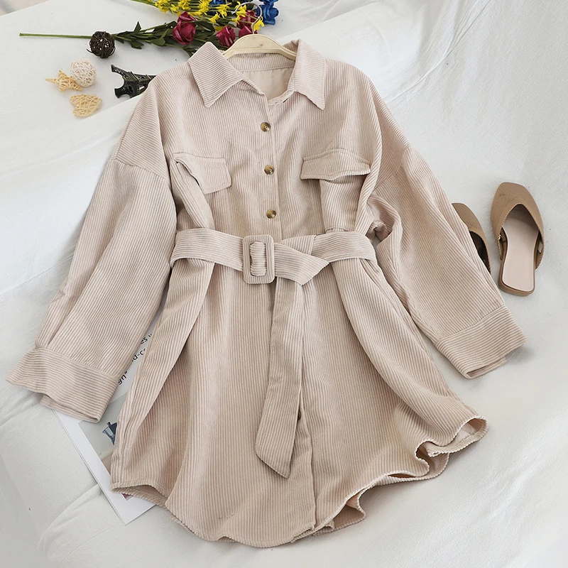 Новинка весны 2020 однобортная рубашка средней длины для женщин вельветовые топы с