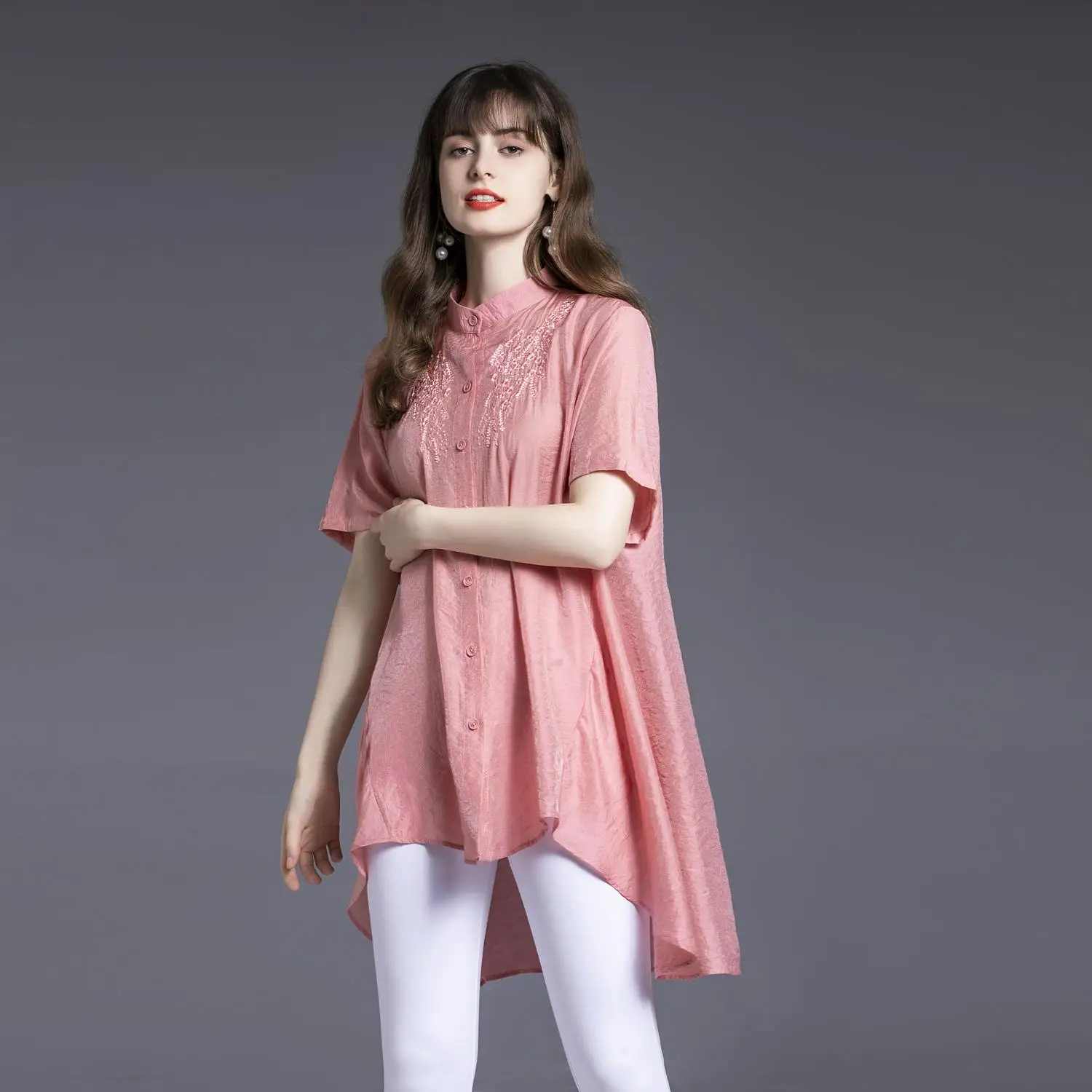 

Willstage 3XL Plus size shirts woman 2020 Summer Blouse short sleeve irregular long blouse women's tops button solid color