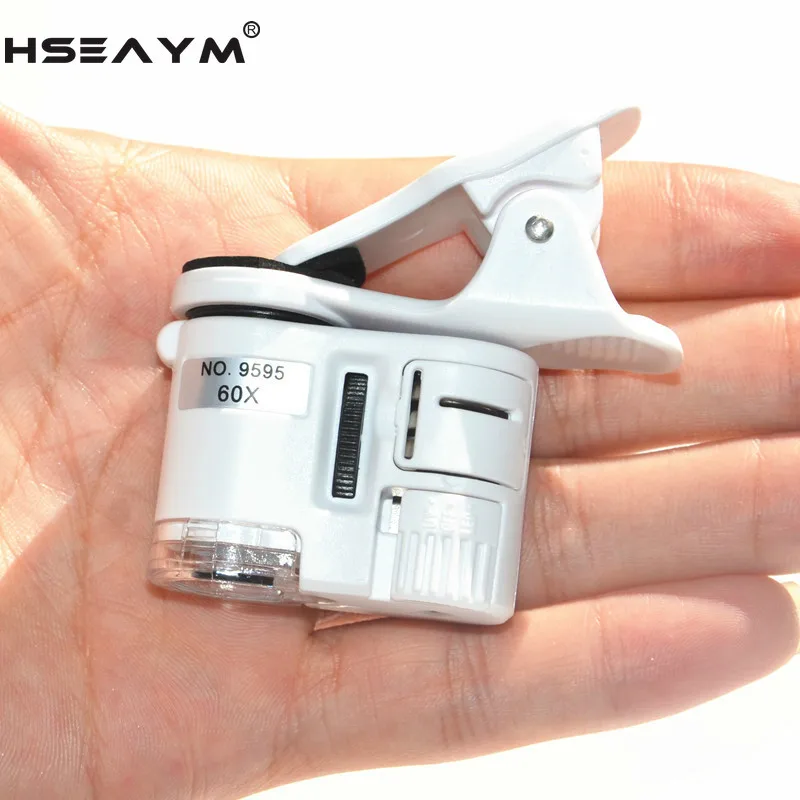

60X Mini Microscope Phone Camera Portable Clip with LED Jewelry Antiques Identification Magnifier Magnifying Glass Loupe