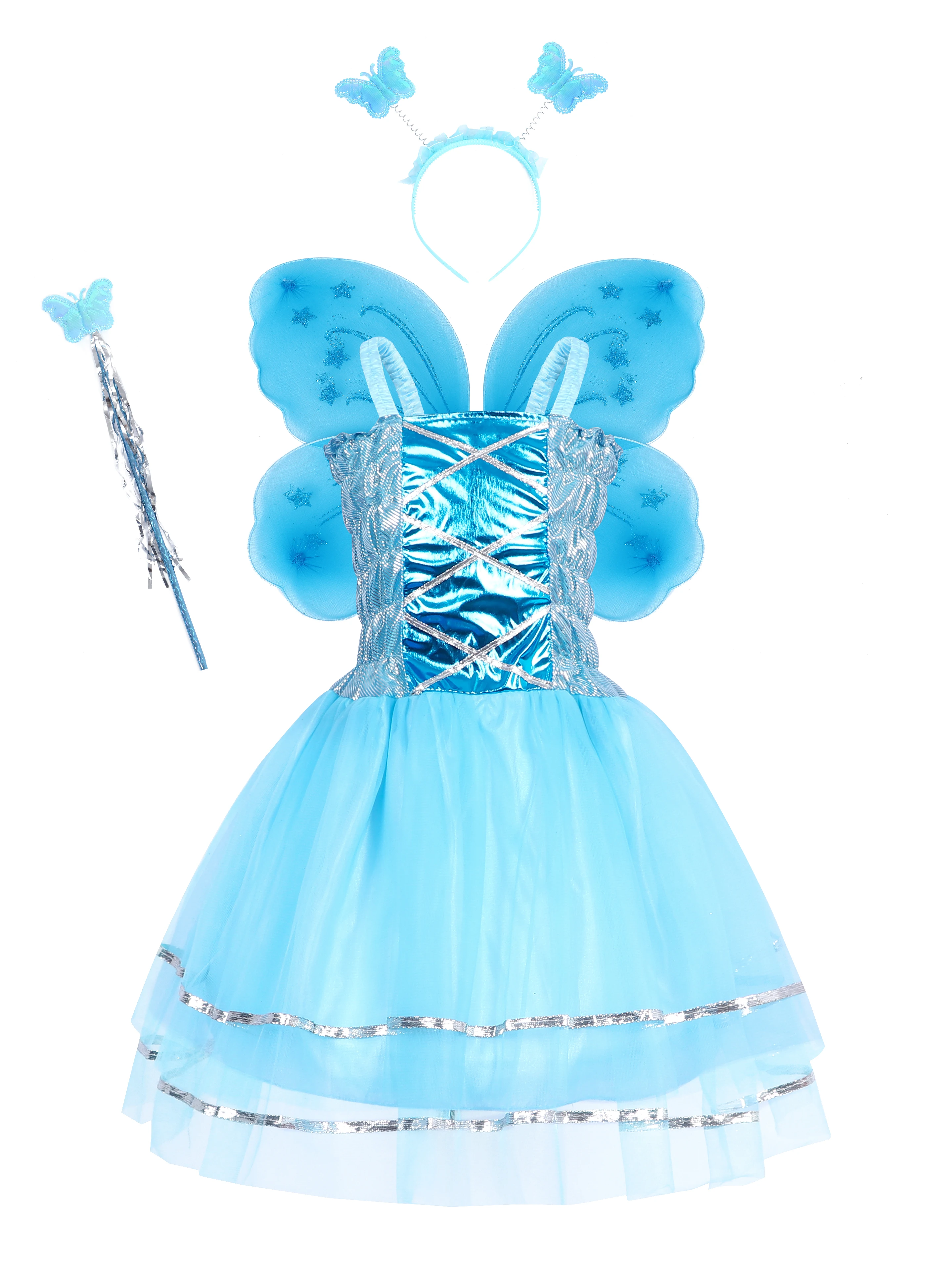 

Kid Girls Summer Suspender Princess Dress Anime Barbie Butterfly Fairy Cosplay Costumes Wing Accessories Lace Edge Party Cloth
