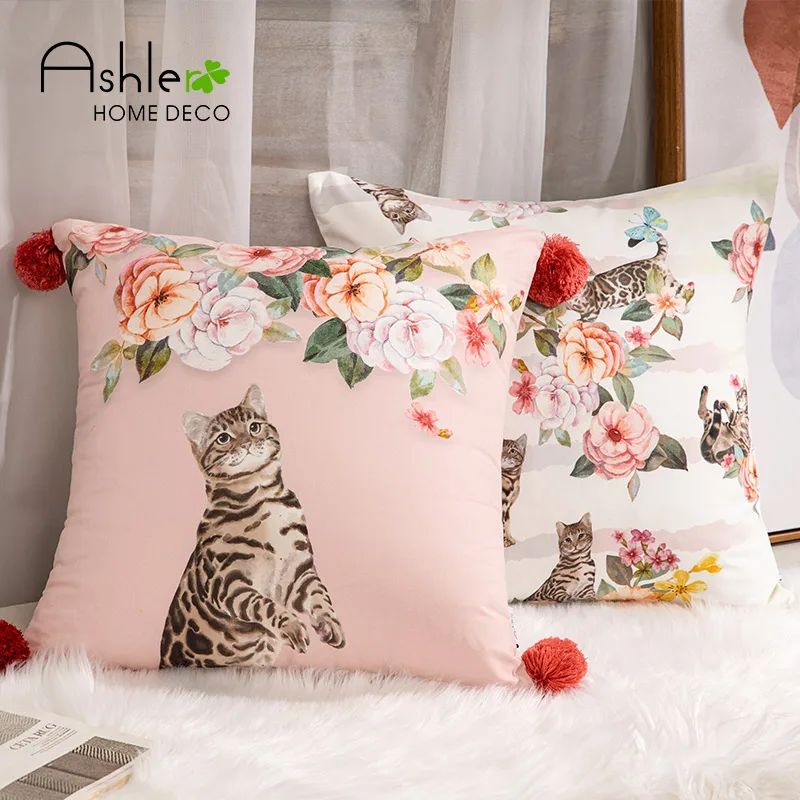 

cat and flower series fur ball cushion cover cute pet cartoon animal velvet cat butterfly bedroom living room pillow case