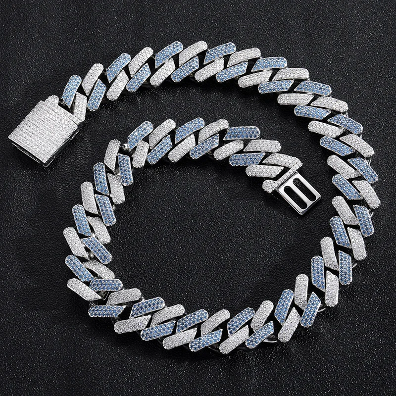 

20mm Big Heavy Solid Cuban Link Chain Hip Hop Blue CZ Stone Paved Bling Iced Out Square Curb Necklaces for Men Rapper Jewelry
