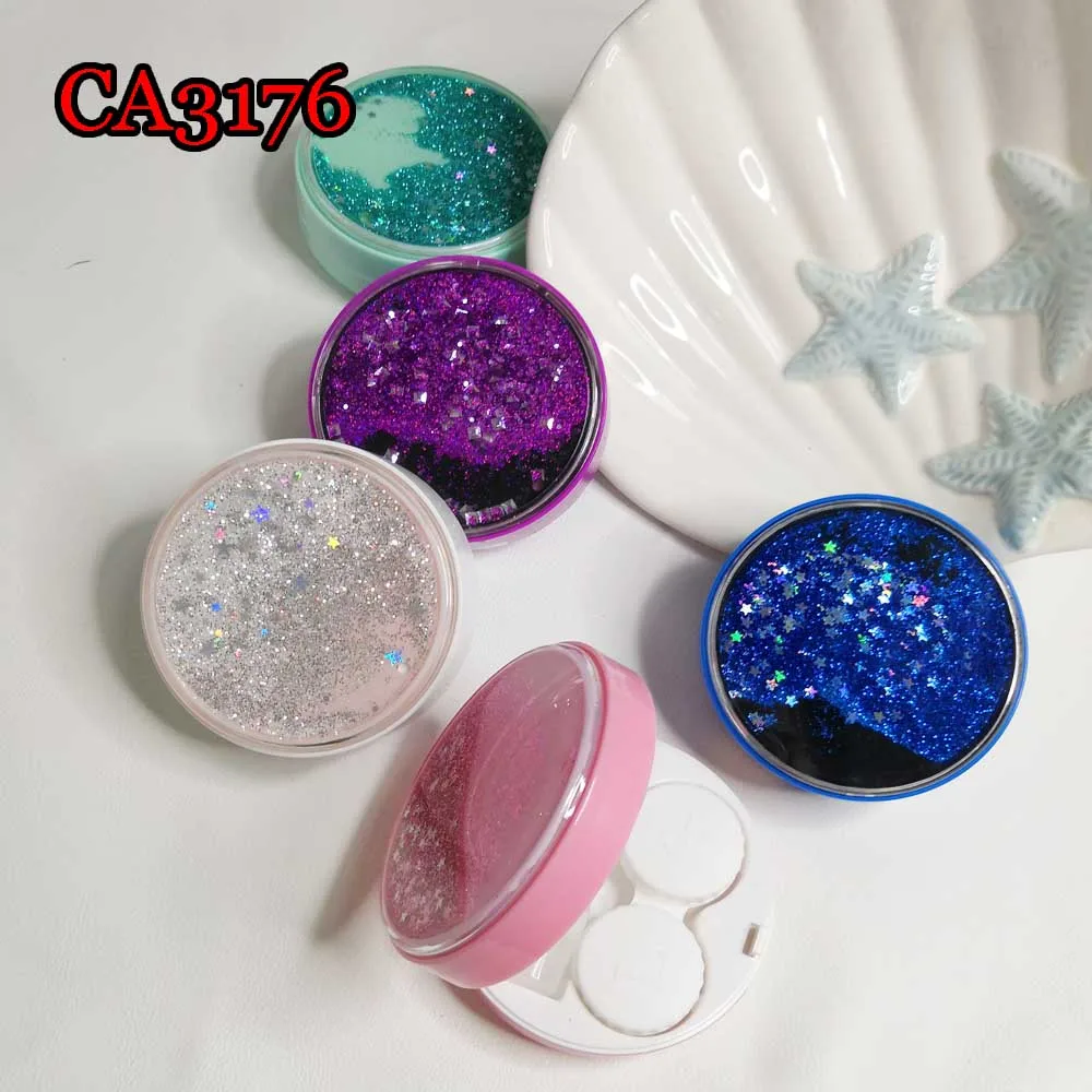 

Glitter Quicksands Contact Lens Cases with Mirror Fashion Box Convenient Travel Box Container For Outdoor CA3176