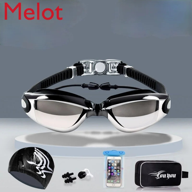 

Swimming Goggles HD Myopia Waterproof Non-Fogging Swimming Electroplating Glass Swimming Goggles with Earplugs for Free Cap