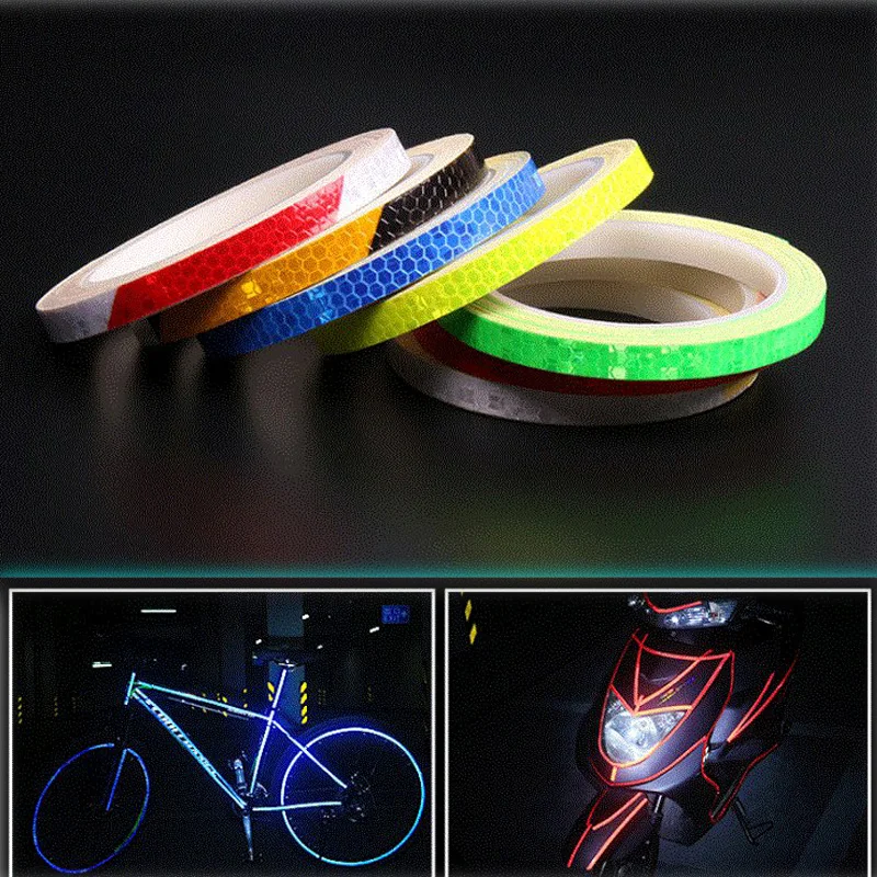 

1cmx8m Bike Reflective Stickers Cycling Fluorescent Reflective Tape MTB Bicycle Adhesive Tape Outdoor Safety DIY Decor Sticker