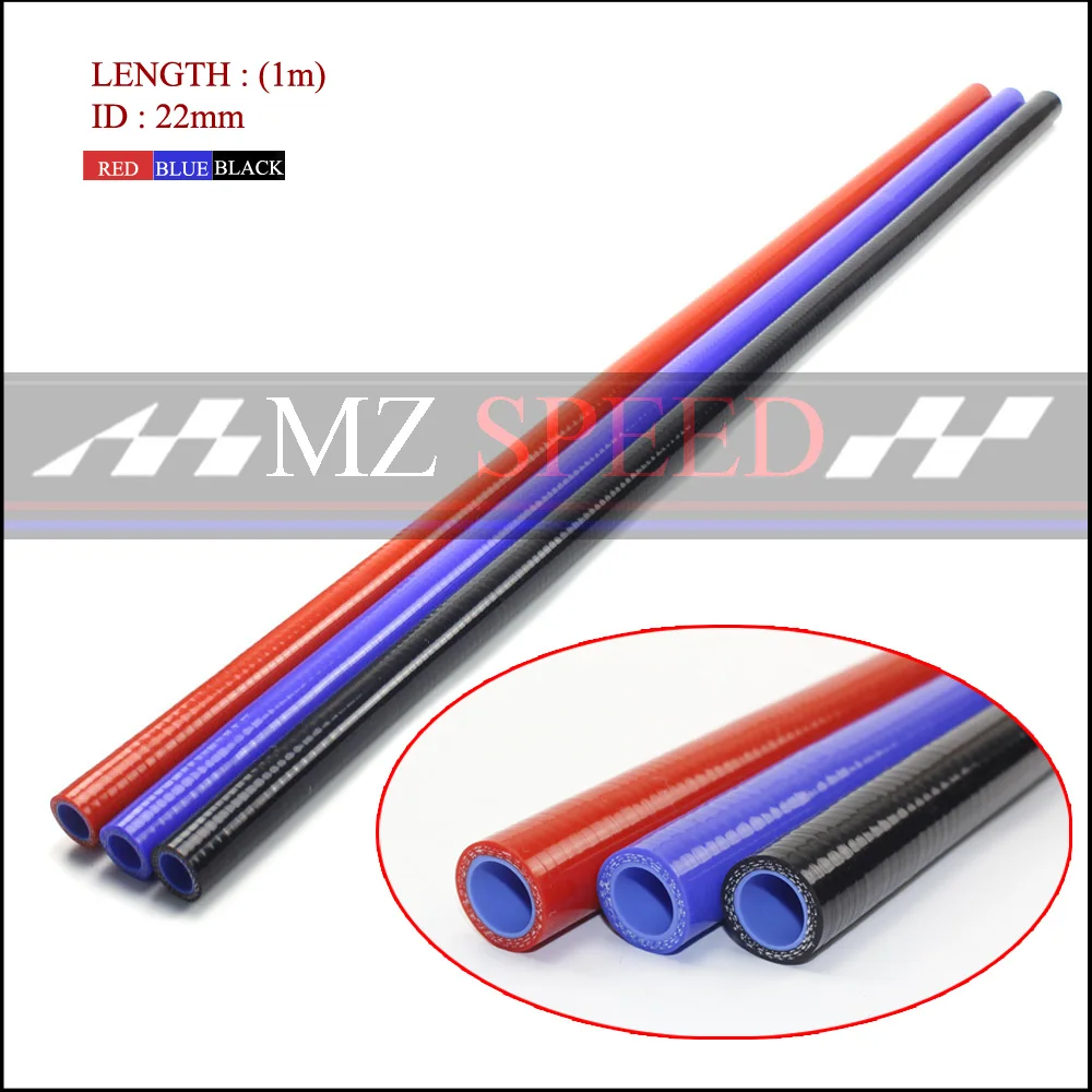 

22mm 3 layers Polyester 1 Meter Silicone Straight Hose blue red Silica gel tube For Car engine Universal High temperature pipe