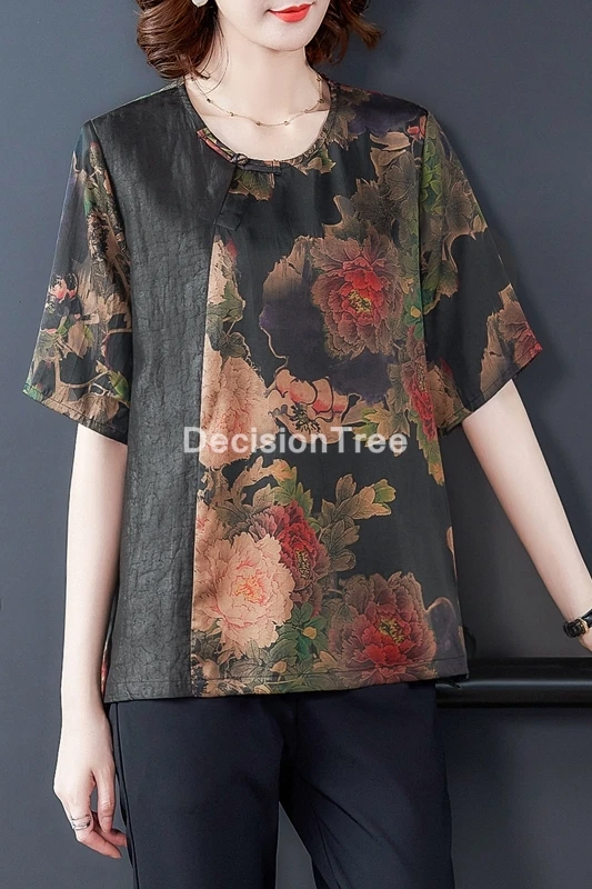 Женская Традиционная блузка в китайском ретро-стиле Ципао с цветочным принтом