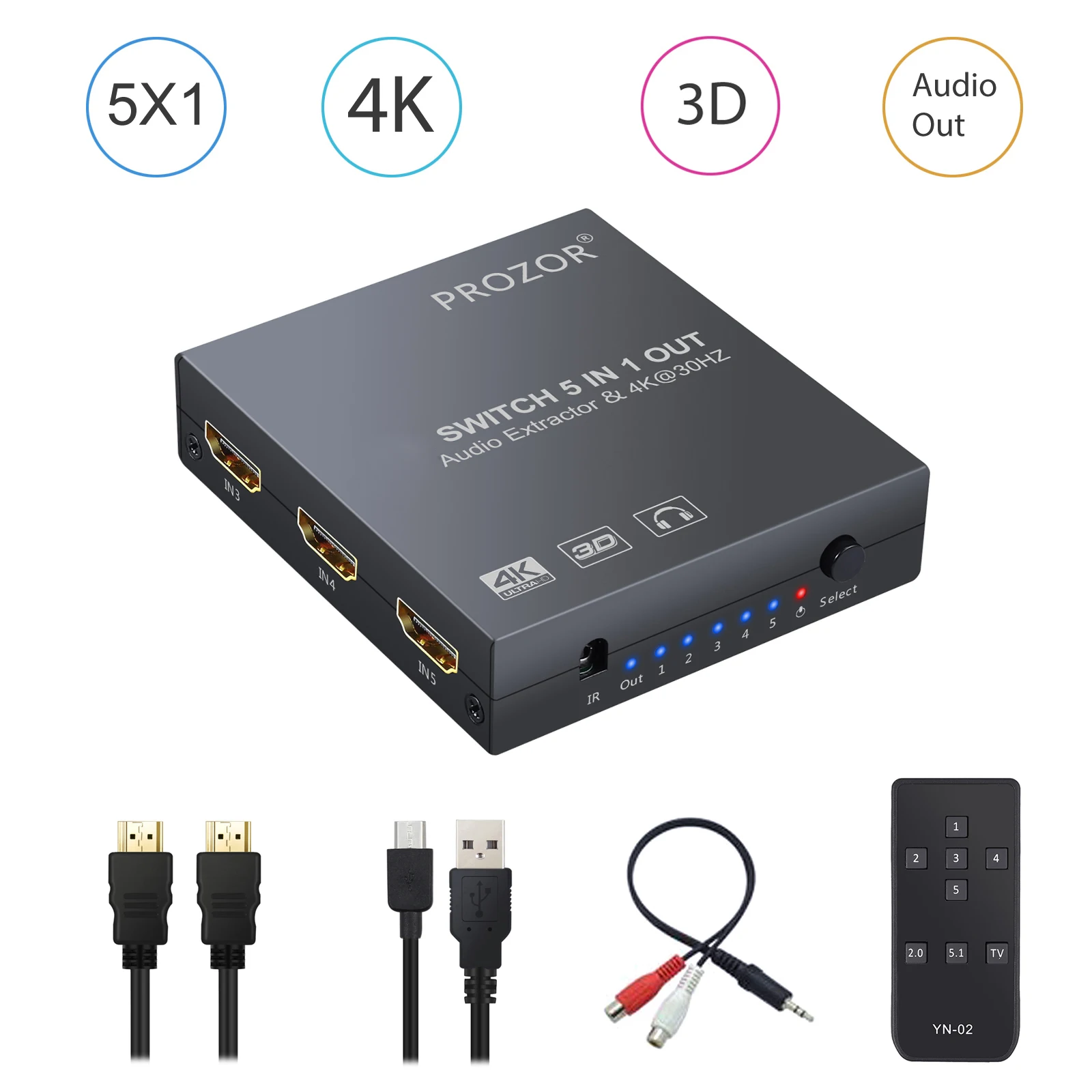 PROZOR 5x1 3x1 HDMI совместимый переключатель аудио экстрактор поддержка 4K 3D 1080P