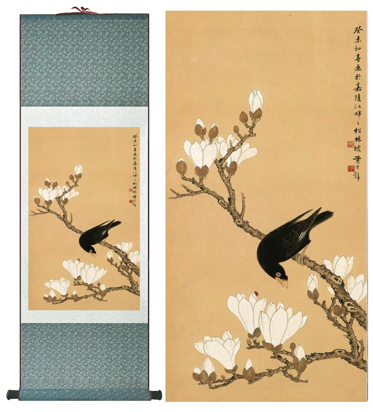

Birds and flower painting silk scroll painting traditional birds and flower painting Chinese birdsPrinted painting
