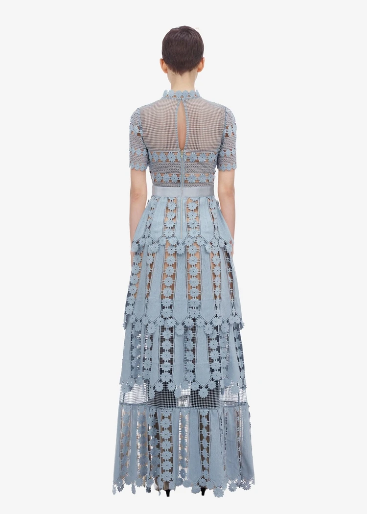 ZAWFL высокое качество 2021 летнее синее кружевное Макси-платье для женщин с коротким