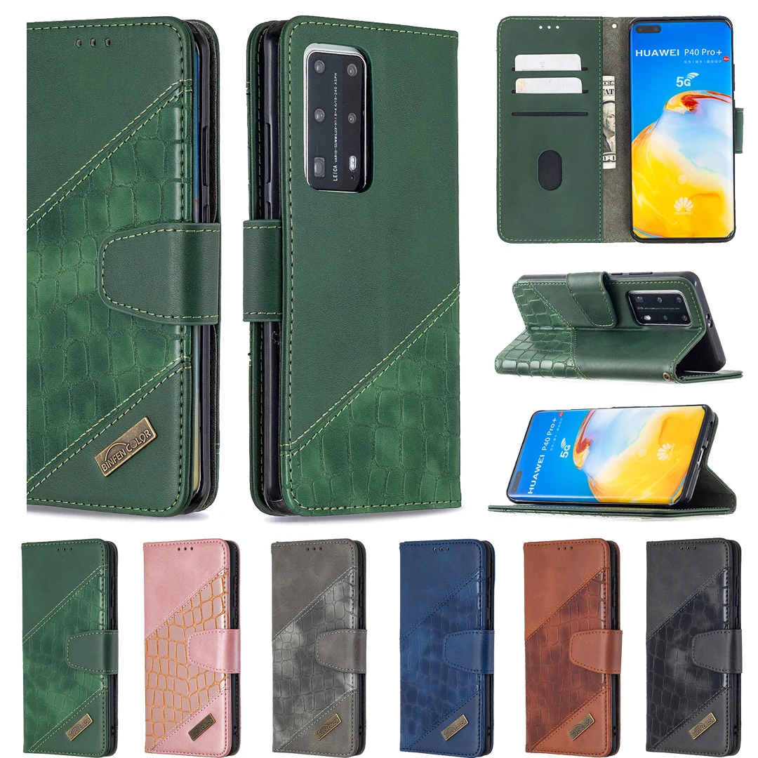 

Business Flip Leather Case for Huawei P50 Pro Wallet Phone Cover Splice Crocodile Card Solts Heavy Duty Protection Slim Fit Capa