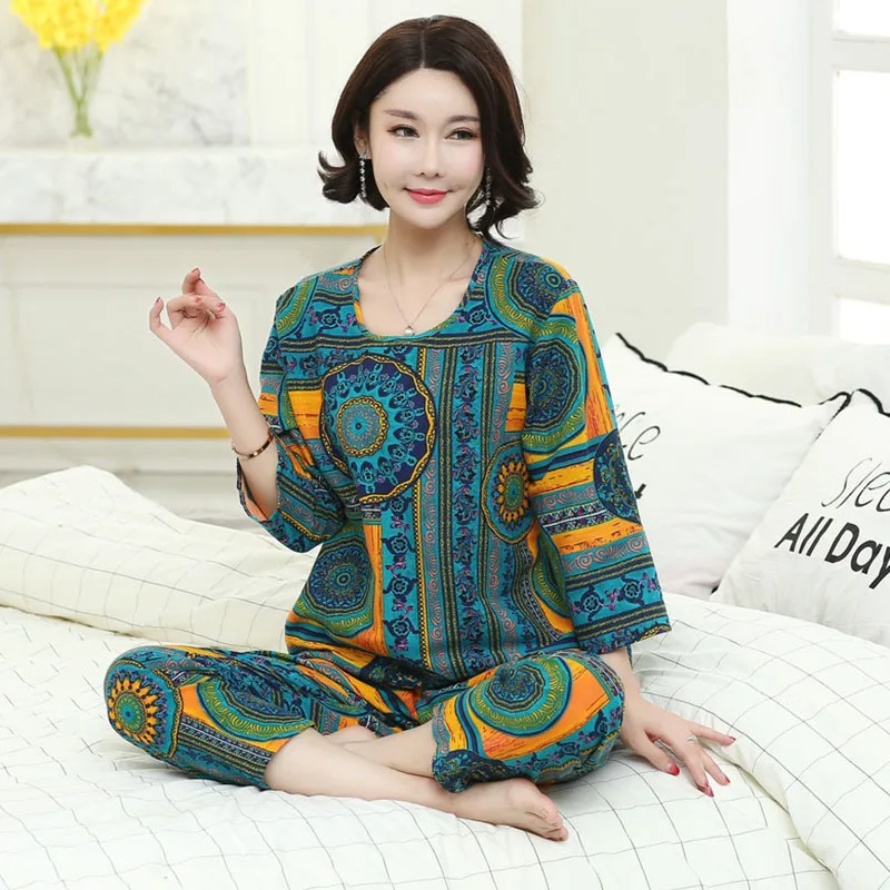 

Middle-aged and Elderly Women Pajamas 2020 Spring Autumn Summer Nightwear Suit Pants Nightgowns Sets Mom Elegant Home Service