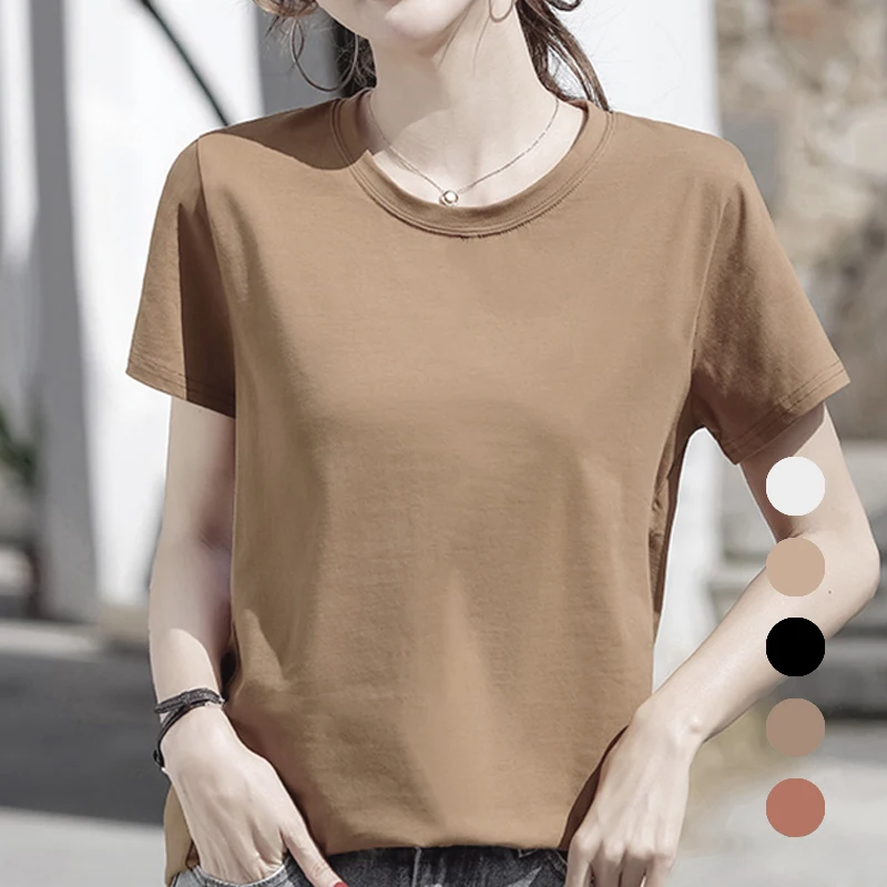 

Women T-Shirt Versatile Basic Cotton Short-sleeved T-shirts Harajuku Summer New Loose and Bottoming Oversized tshirts top tees