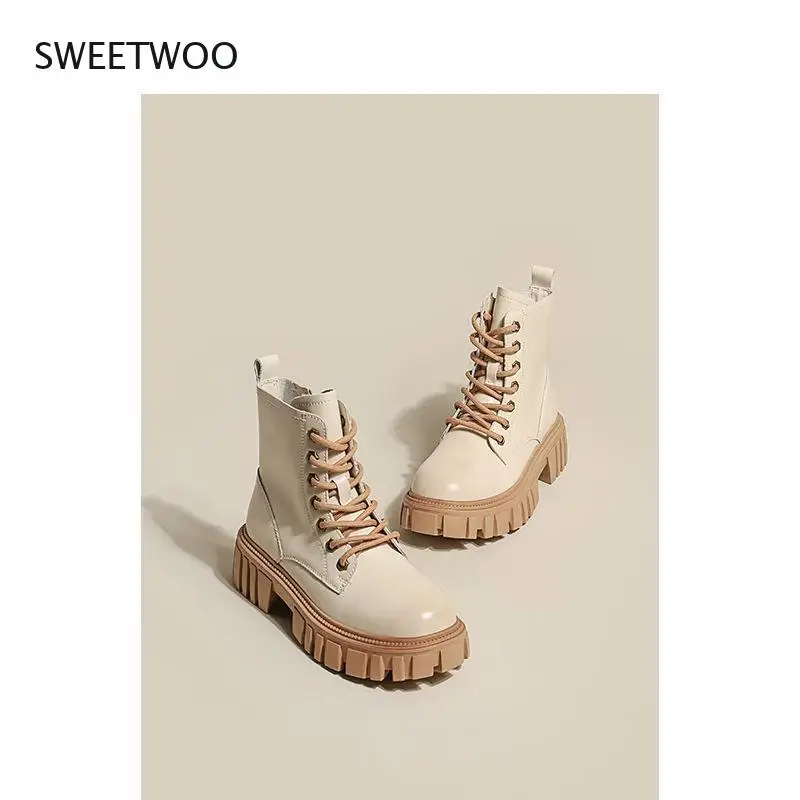 Short boots middle calf black and blue women 2021 autumn and winter thick bottom British style rock women's shoes designer