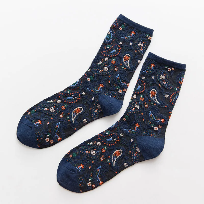 royal blue Новинка, 1 пара, хлопковые носки для женщин, осенне-зимние теплые носки с принтом милые носки для рождественских подарков с вышивкой для девочек, Лидер продаж - Цвет: royal blue
