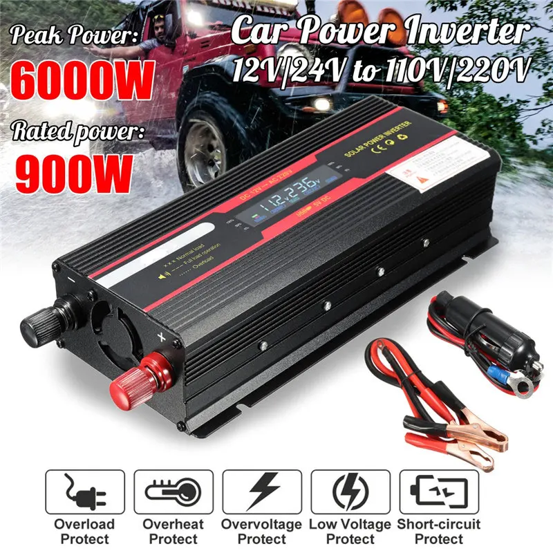 

Car Inverter 12V 220V 6000W Peak Power Inverter Voltage Convertor Transformer 12V/24V To 110V/220V Inversor + LCD Display