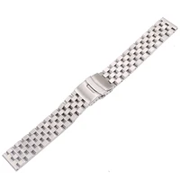 carlywet 22mm silver solid links replacement watch band strap bracelet double push clasp for seiko