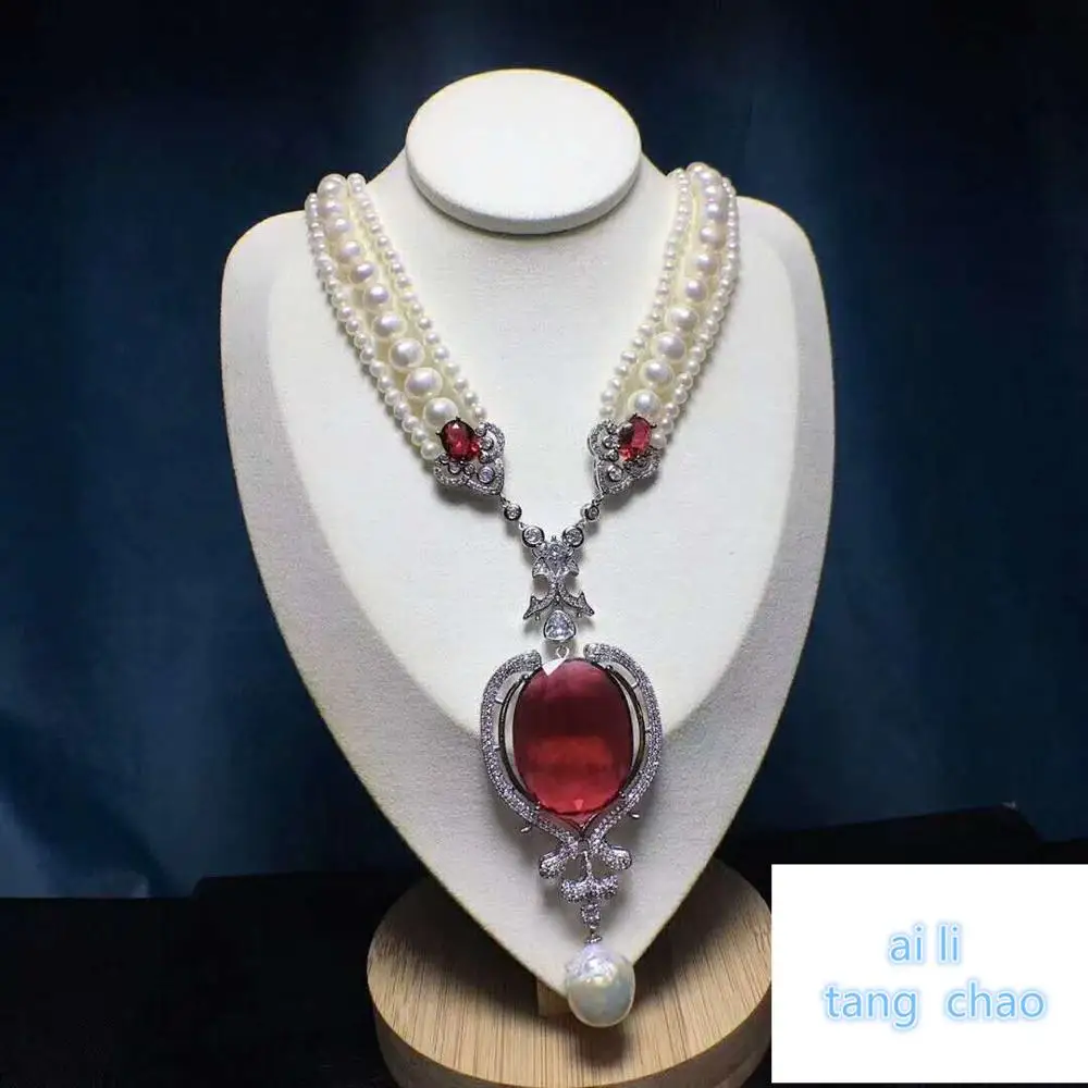 Роскошное многослойное ожерелье цепочка с натуральным жемчугом|necklace jewelry|fashion