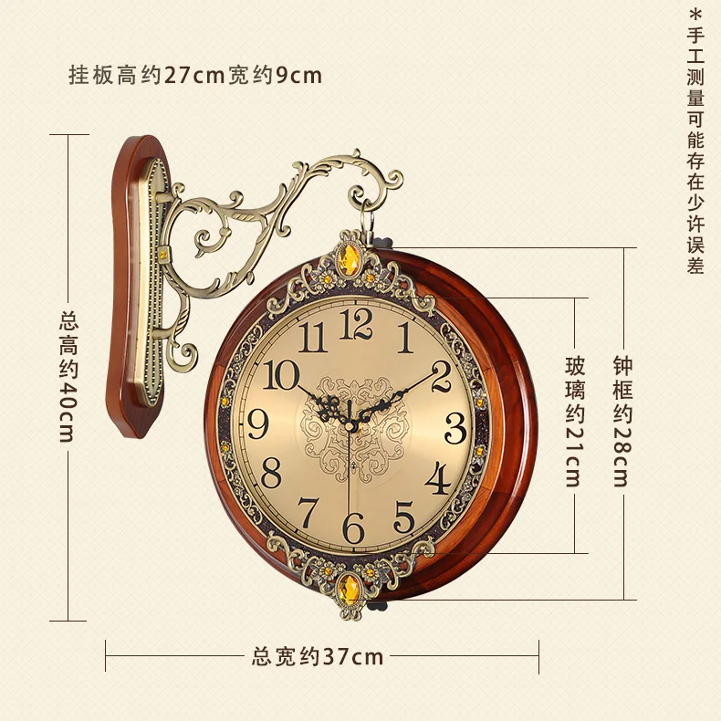 

Wood Large Wall Clocks Double Vintage Metal Art Wall Clock Round Luxury Roman Numerals Klokken Wandklokken Home Decoration 60wcc