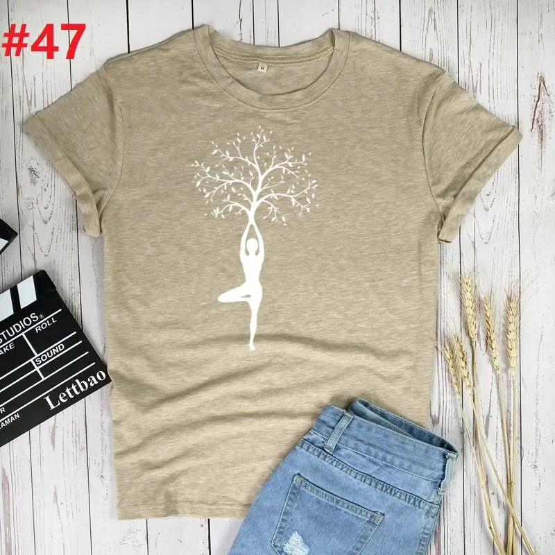

Lady Yoga Tree Summer Fashion Shirt Graphic T Shirt Women Tops Base O-neck Black Tees Funny Girls Tshirt