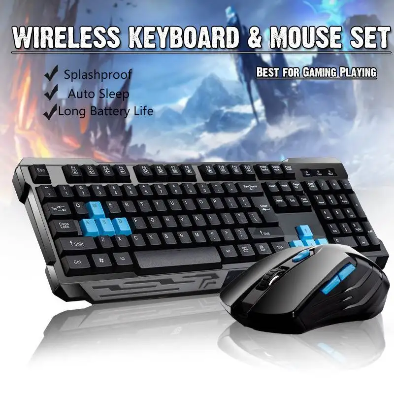 

2.4G Wireless Gaming Keyboard Mouse Combos / Auto Sleep / Anti-ghosting / Adjustable DPI / 10m USB Receiver Adapter