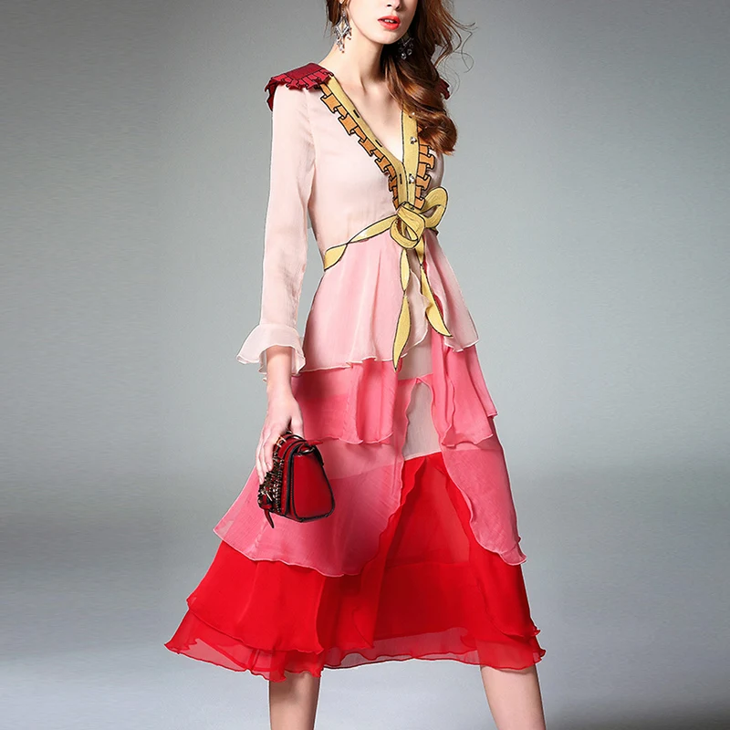 Женское длинное платье с глубоким v образным вырезом винтажное шифоновое