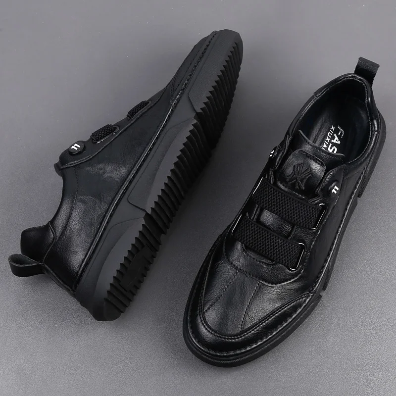 

Korean-Style Split Leather Shoes Men's British Casual All-match Sneaker Breathable Youth Elastic Band Designer Loafer Shoes