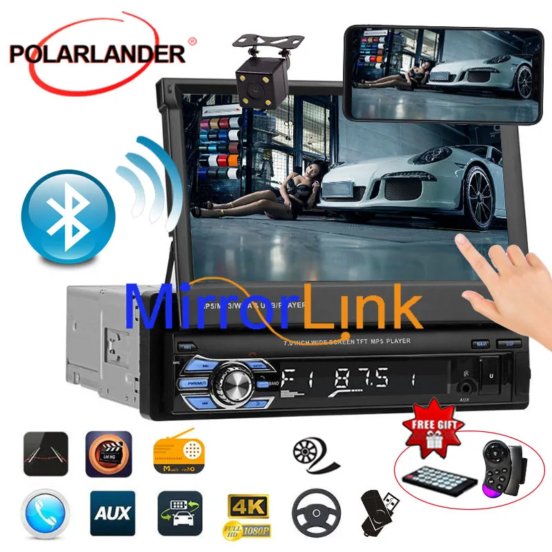 Autoradio 1 DIN 7 inch Car Mirror Link Radio Audio MP5 Player Bluetooth/USB/TF/Aux/touch screen radio cassette player car | Автомобили и