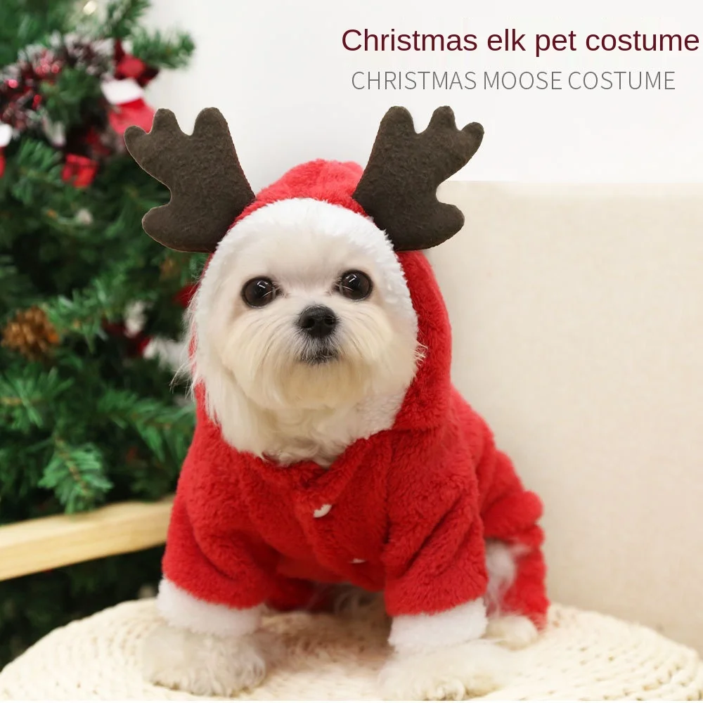 

New Pet Accessories Warm Dog Clothes Winter Small and Medium-sized Teddy VIP Christmas Elk Plus Velvet Thickening Pet Transforma