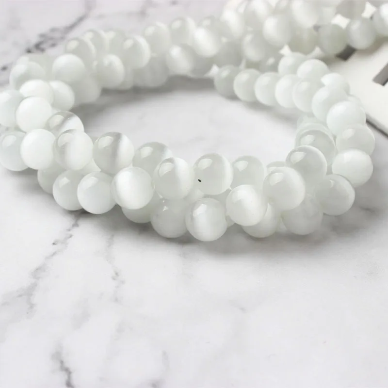 LanLi 6/8/10/12 мм стильные натуральные белые стеклянные бусины кошачий глаз из сосны