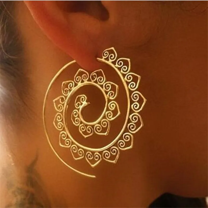 

Luxury Swirl Hoop Gypsy Indian Tribal Ethnic Earrings Boho Earrings for Women Jewelry Gold&Silver Color Big hoop Earring