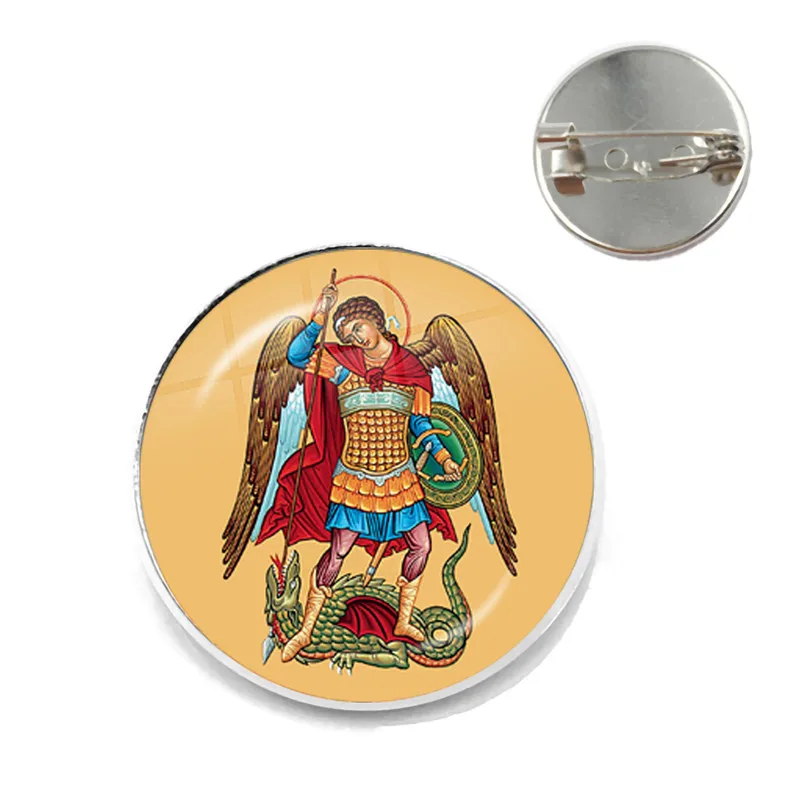 1 шт. 25 мм Стеклянная брошь из кабошона Archangel St.Michael Protect Me Saint Shield защита Charm русский