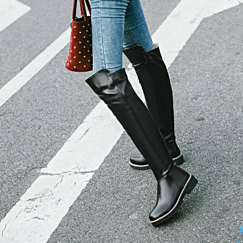 Женские повседневные ботфорты TAOFFEN 6 цветов обувь на плоском каблуке с замком