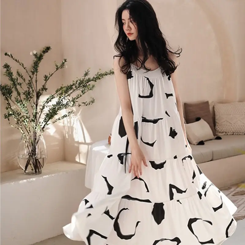 

Ruffles White Nightgown Female Cotton Sleepdress Sexy Sleepwear Summer New Nightdress Casual Nightie Loose Home Dresses Gown