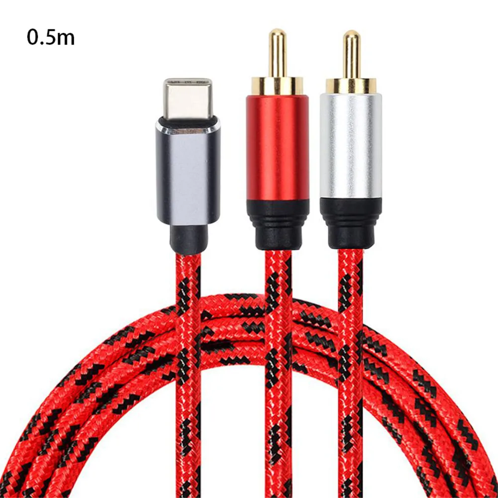 

Аудиокабель 0,5 м/1 м/1,5 м USB Type-C на 2 RCA, аудиокабель типа C RCA для колонки для телефонов, домашнего кинотеатра, телевизора