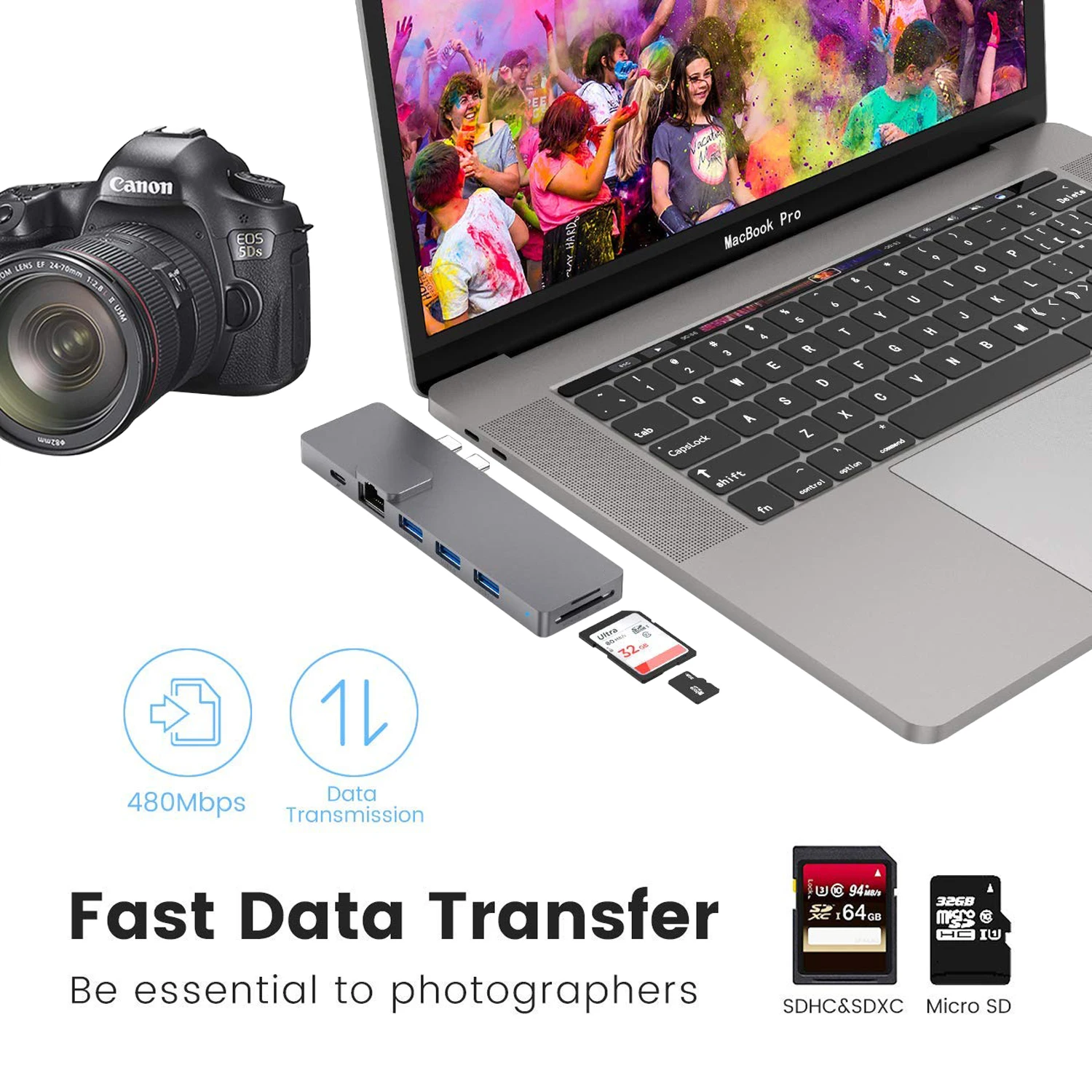 USB C Hub многопортовый адаптер типа Thunderbolt 3 Dock 4K HDMI совместимый RJ45 USB3.0 SD Reader 8в1