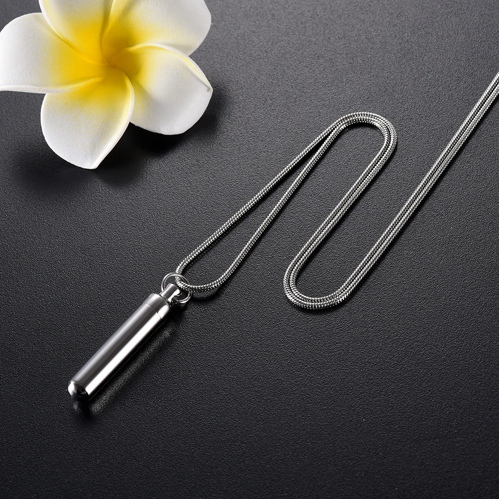 

LKJ9873 Top Polishing Cylinder Urn Necklace Hold More Ashes of Your Loved One Stainless Steel Cremation Pendant