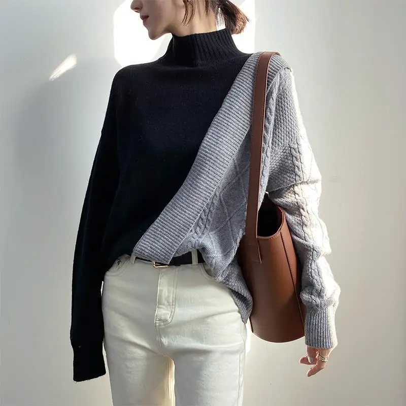 

d Winter Thick Sweater Women Knitted Cashmere Pullover Sweater Long Sleeve Turtleneck Loose Jumper Warm Pull