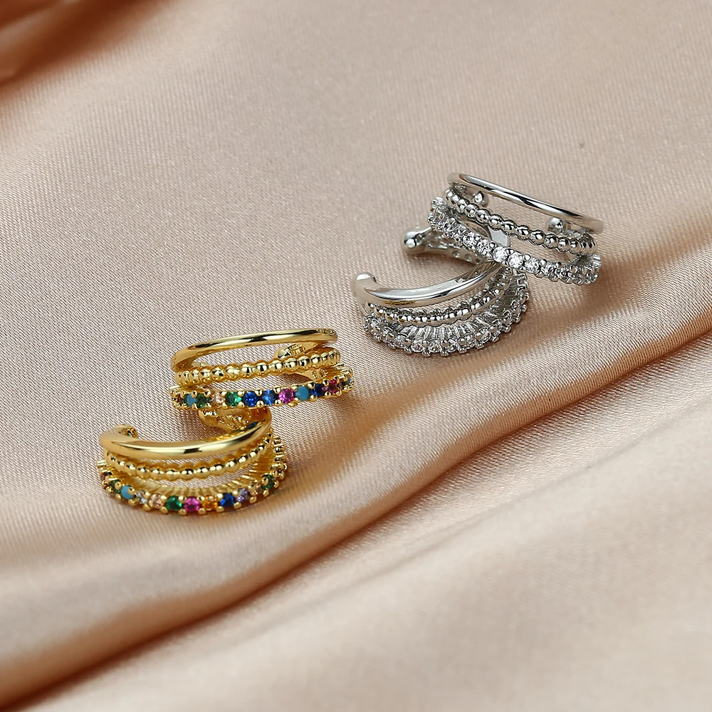 

1 Pair Micro Pave 3A++ Color Zircon Ear Bone Ear Clips Exquisite Earrings For Woman Fashion Jewelry Birthday Anniversary Gift Pa