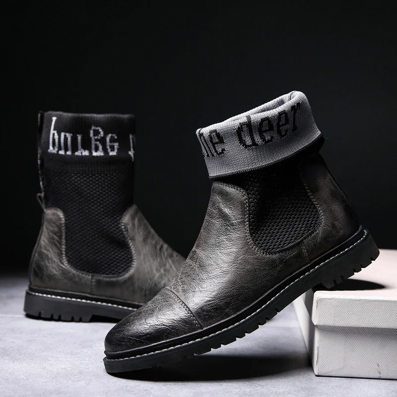 Ботильоны мужские кожаные повседневная обувь с высоким берцем дизайнерские
