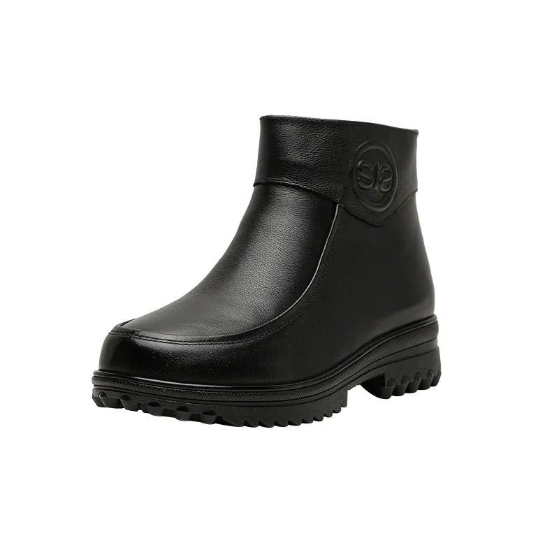 

E31 Winter Mother Shoes with Fleece Warm Head Layer Cowhide Leather The Elderly Elderly Cotton Shoes Women Wool Cotton Non-slip