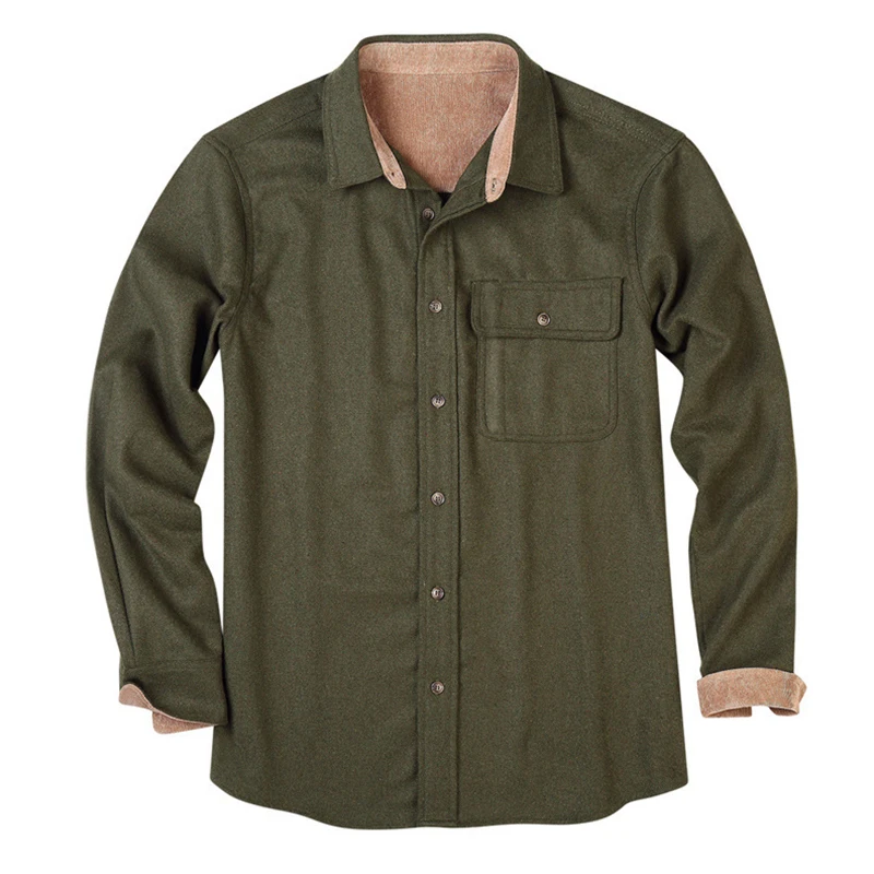 

Fashion Men's Spring and Autumn Stitching Pocket Long Sleeve Top Casual Lapel Button Solid Color Shirt Men's Top Simple Style